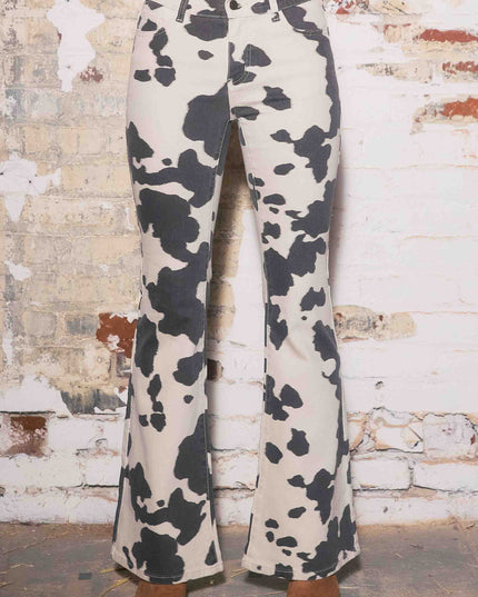 Cow Print Low Rise Flare Jeans