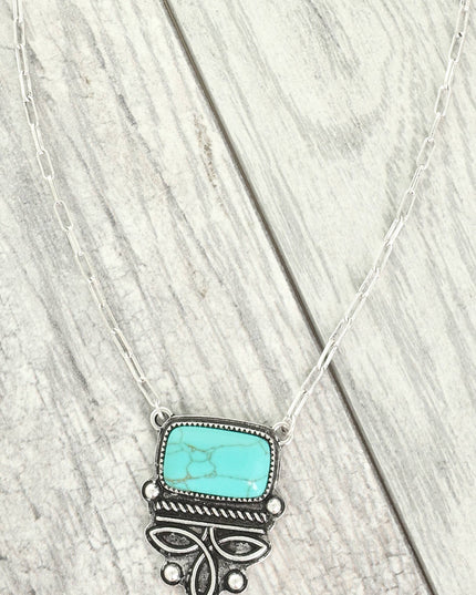 Western Rectangle Turquoise Boot Stitch Pendant Necklace
