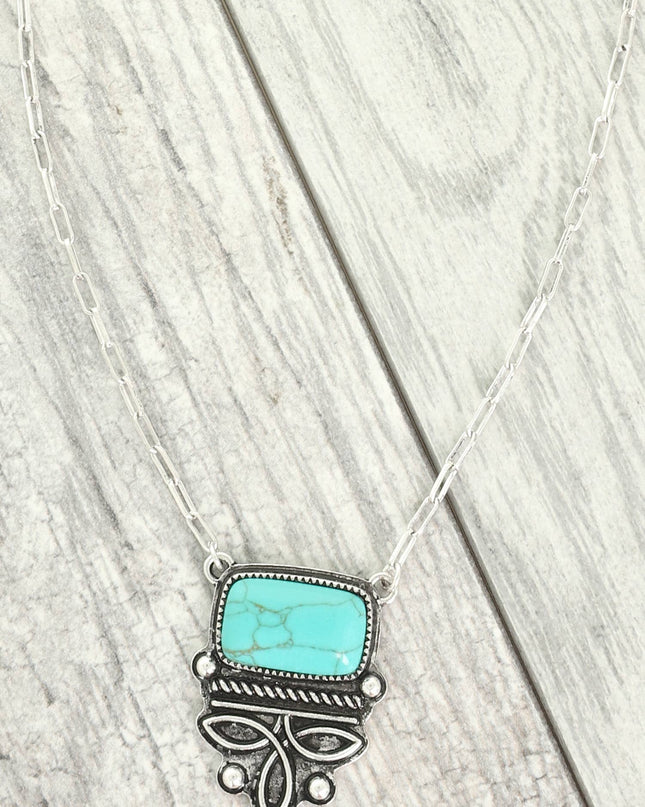 Western Rectangle Turquoise Boot Stitch Pendant Necklace