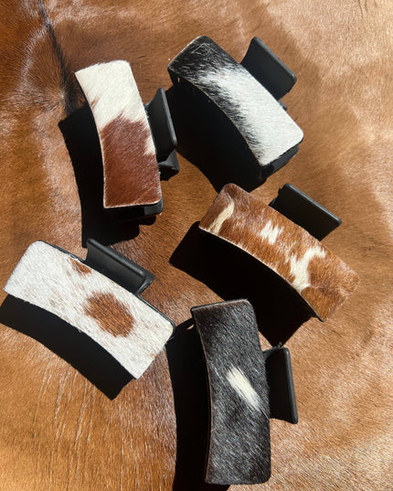 Real Cowhide Claw Hair Clip Western Inspired Matte Black