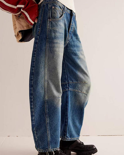 Ladies Mid Rise Wide Leg Barrel Jeans SKP522