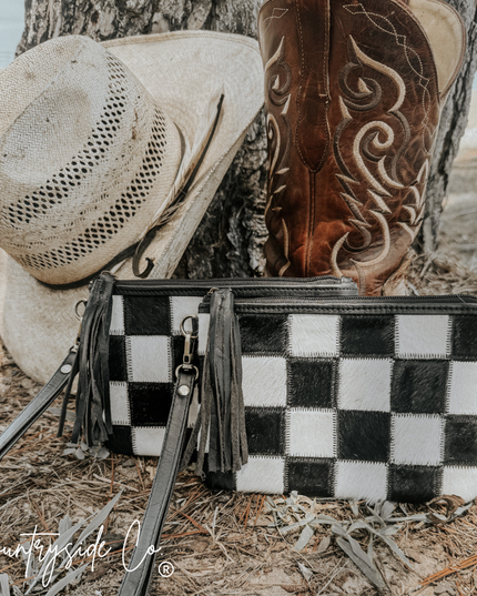 Stockyard Checkered Cowhide Wristlet Pouch