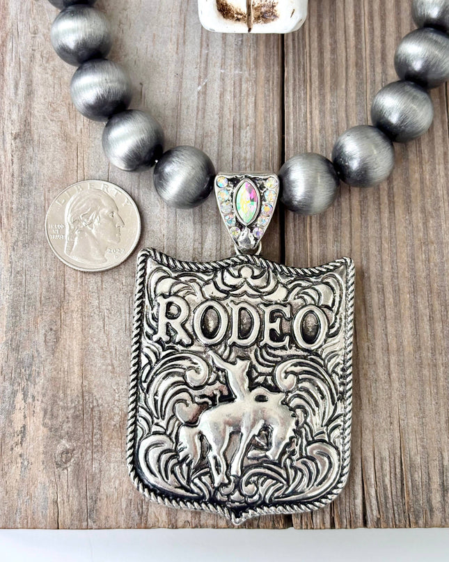 Western Style Navajo Pearl Bead "RODEO" Pendant Necklace