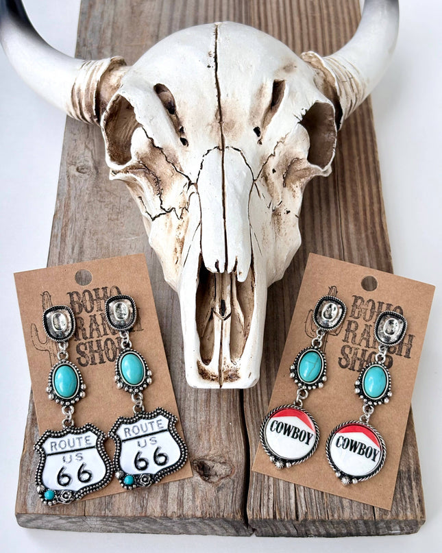 3 Tier Western Style Turquoise Stone Post Drop Earrings