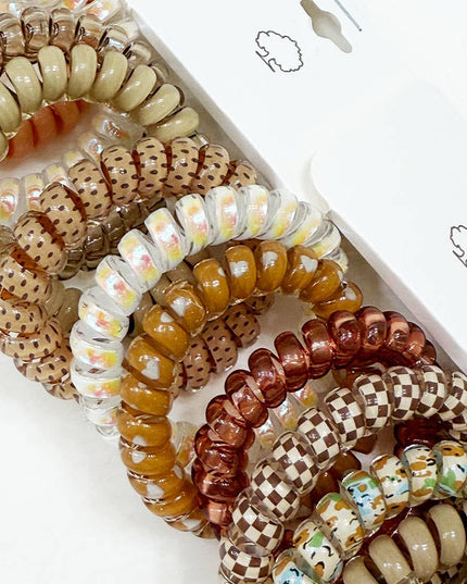 Brown Tone Multi Design Spiral Hair Ties