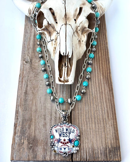 2 Layered Navajo Pearl Turquoise Stone Pendant Necklace