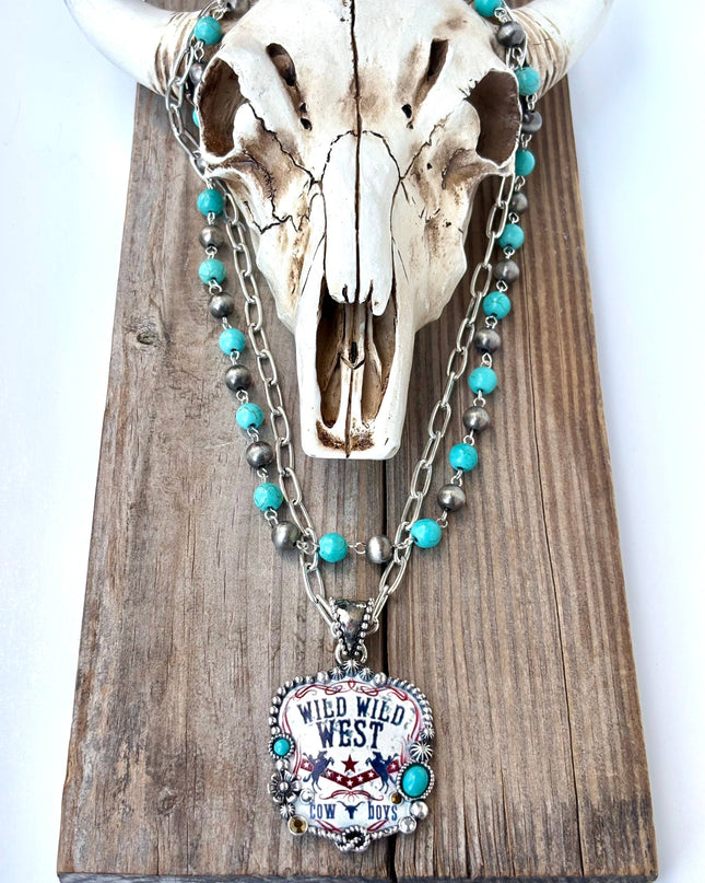 2 Layered Navajo Pearl Turquoise Stone Pendant Necklace