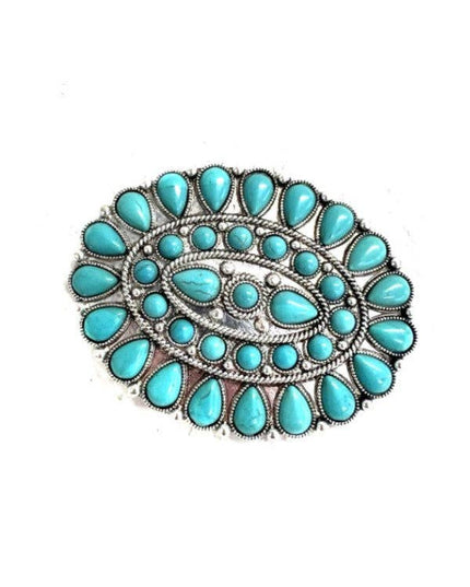 WESTERN TURQUOISE STONE CONCHO BELT BUCKLE