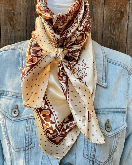 35X35" Tan/Brown Polka Dot & Paisley Wild Rag/Scarf WR445