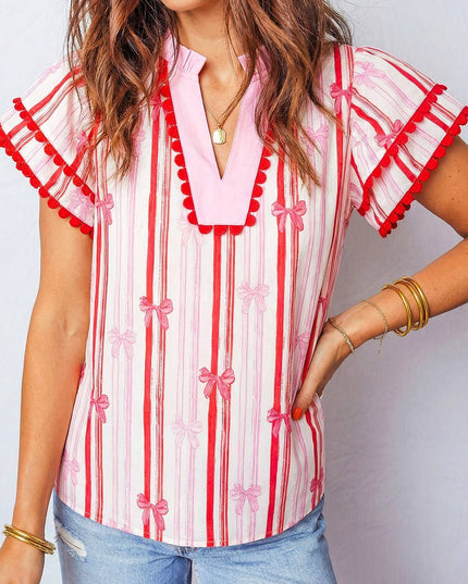 Striped Ric-rac Trim Trim Ruffled Blouse | S-XL