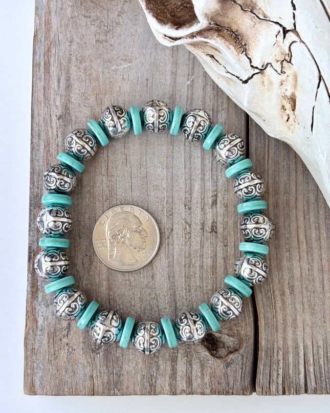 Western Style Turquoise Stone Beaded Stretch Bracelet