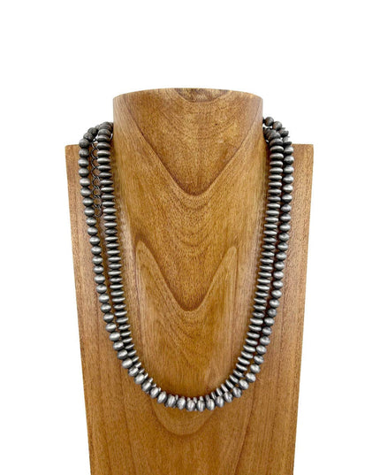 NKS230603-22    23 inches double strings silver Navajo pearl bead necklace