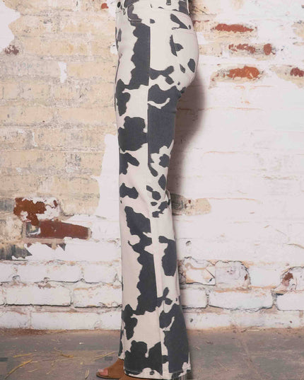 Cow Print Low Rise Flare Jeans