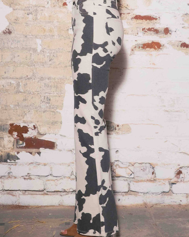 Cow Print Low Rise Flare Jeans