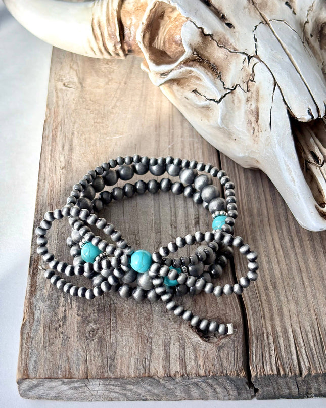 3pc Western Coquette Bow Navajo Pearl Stretch Bracelet Set