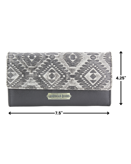 Women’s Grey Aztec Leather Clutch Wallet ABLW 18-2503