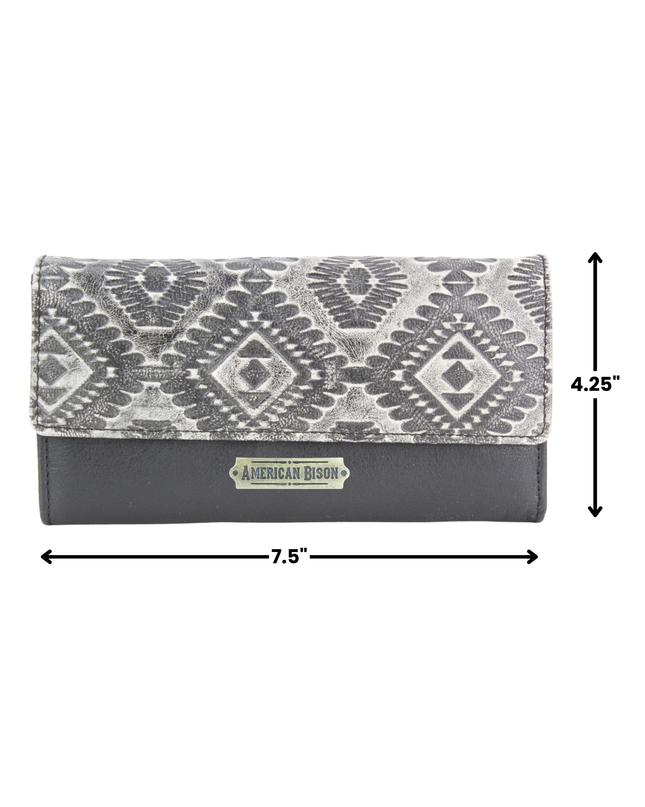 Women’s Grey Aztec Leather Clutch Wallet ABLW 18-2503
