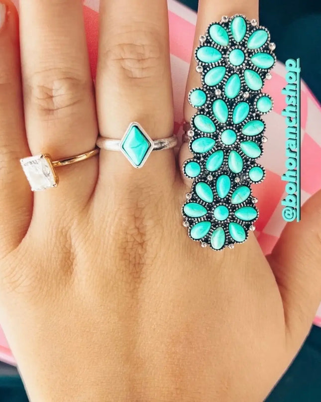 Western Adjustable Cluster Cuff Ring | turquoise or copper