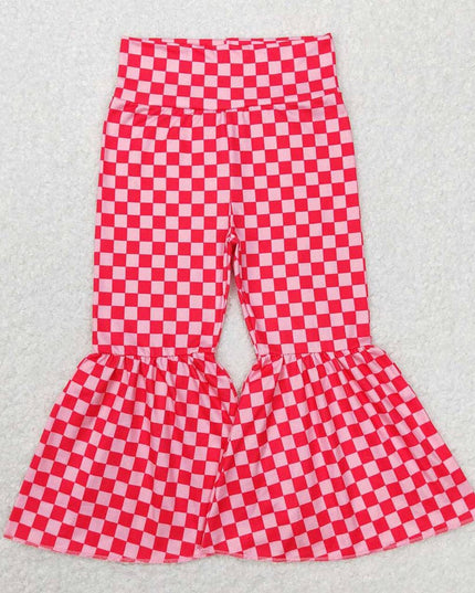 Baby Girls Pink Checkered Valentines Bell Bottom Pants