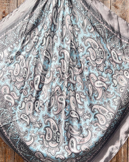 35X35"  Grey & Turquoise Paisley Wild Rag / Scarf WR2144