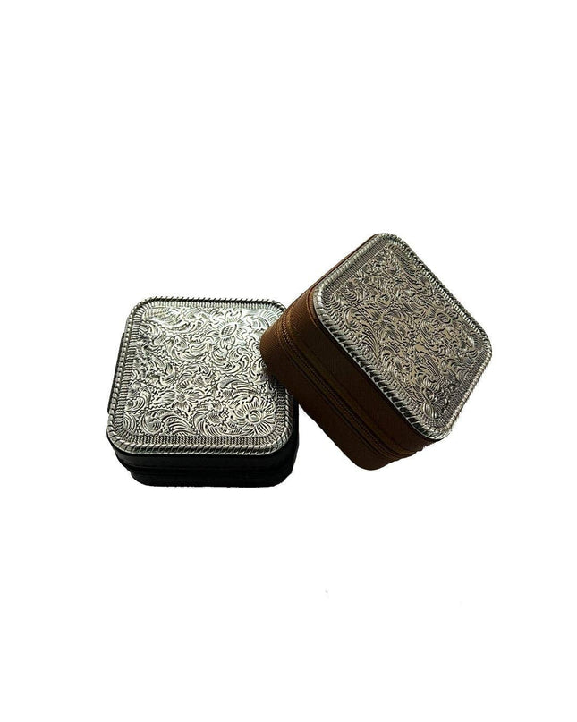 WESTERN ETCHED METAL PLATE JEWELRY BOX