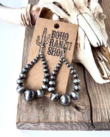 Western Style Navajo Pearl Teardrop Hoop Drop Earrings