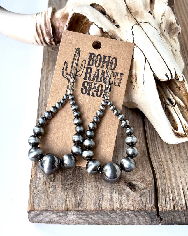 Western Style Navajo Pearl Teardrop Hoop Drop Earrings