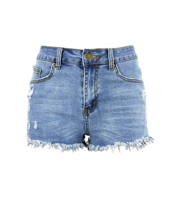 Luvamia Women's High-Rise Denim Raw Hem Ripped Shorts