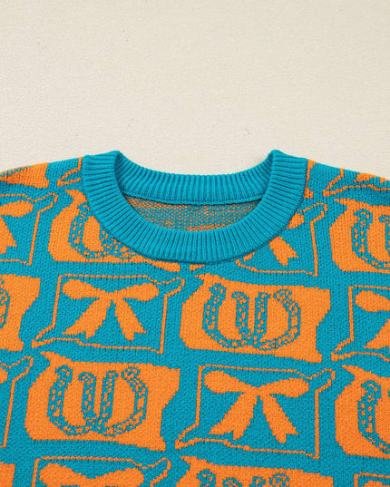 Western Bows & Horseshoes Long Sleeve Sweater