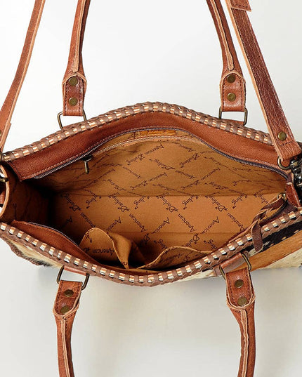 LC-ADBG615C Western Tote Bag with Diamond Patchwork Hair-On Hide and Leather Straps American Darling