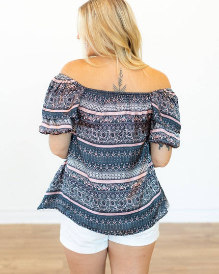 Mixed Print Peasant Blouse