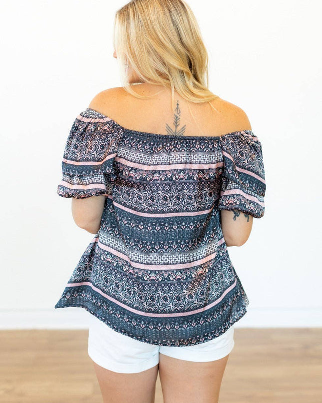 Mixed Print Peasant Blouse