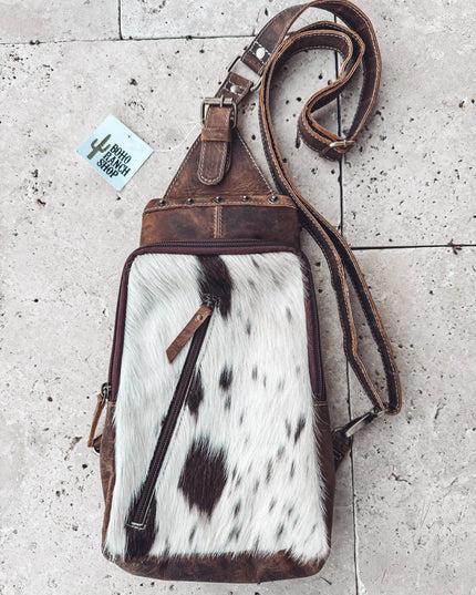 Western Cowhide Leather Sling Bag - travel bag chest bag