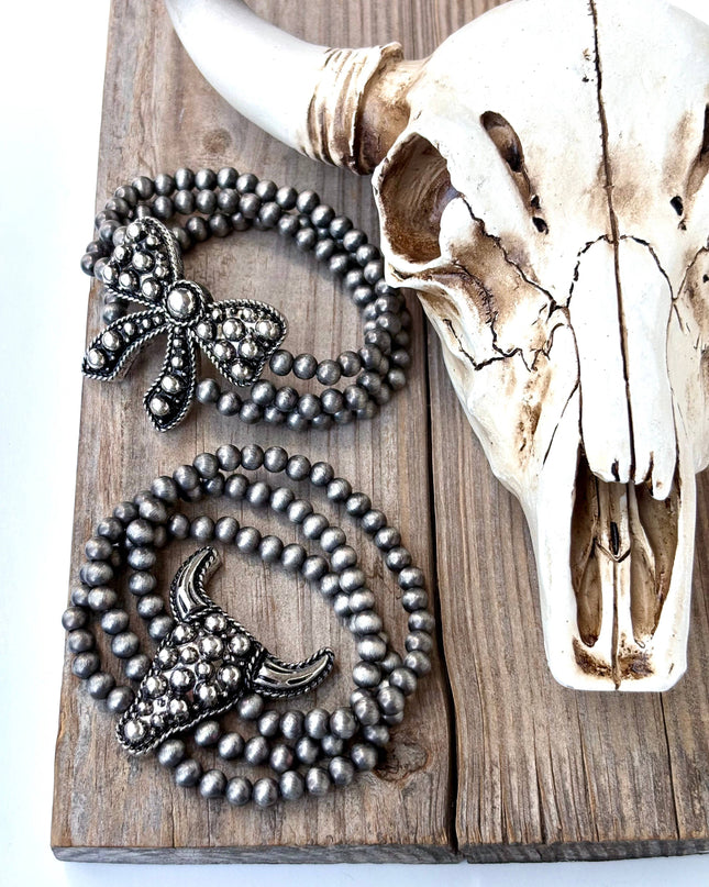 2 Layered Navajo Pearl Western Pendant Stretch Bracelet bow