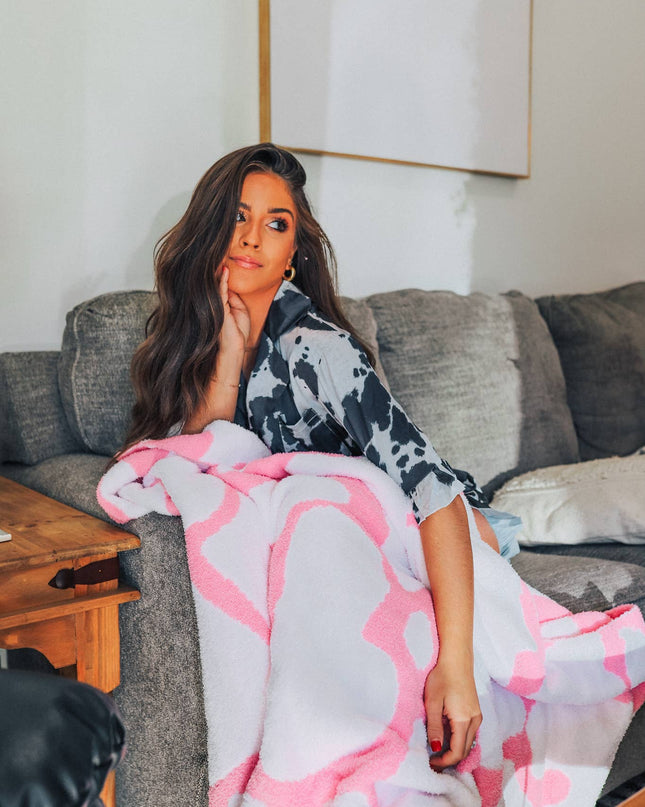 Pink Cowhide Throw Blanket