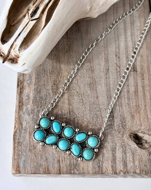 Western Style Turquoise Stone Pendant Link Chain Necklace