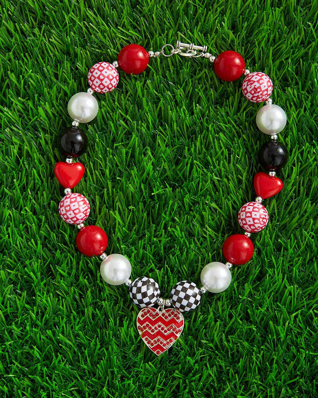 MULTI-COLOR BUBBLE NECKLACE WITH CHEVRON HEART PENDANT. 3PCS