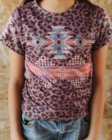 Girls Aztec Leopard Printed Short Sleeve Shirt