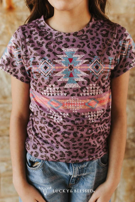 Girls Aztec Leopard Printed Short Sleeve Shirt