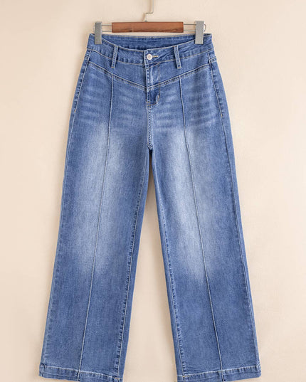 Beau Blue Tailored Center Seam Detail Straight Loose High Rise Jeans