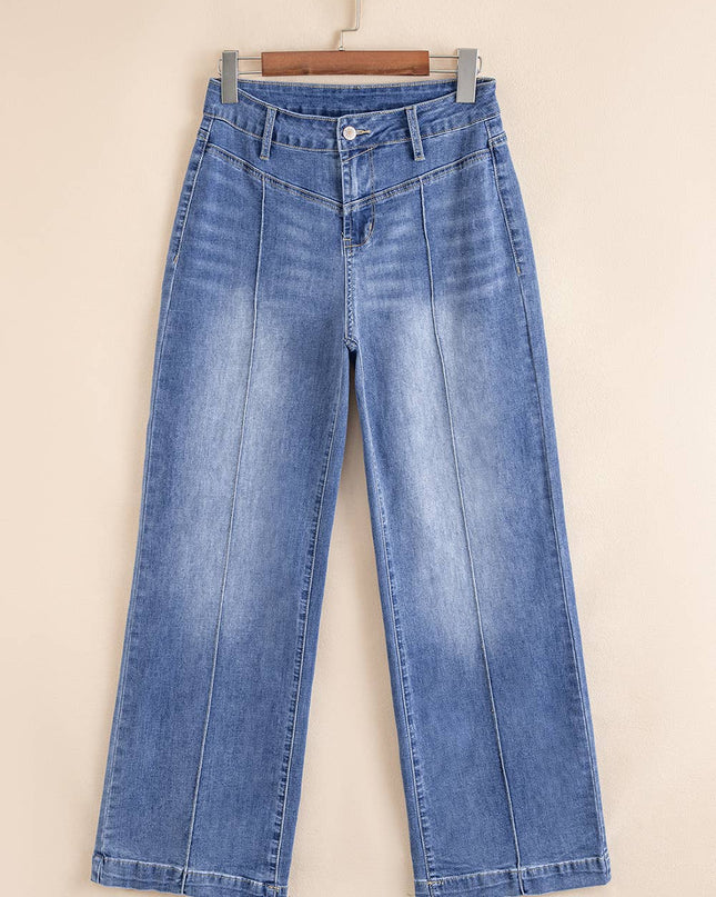 Beau Blue Tailored Center Seam Detail Straight Loose High Rise Jeans
