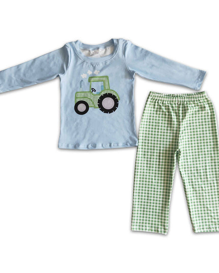 Tractor print shirt plaid pants boy boutique clothing