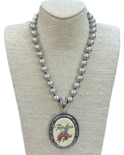 Vintage Rodeo Pendant with Etched & Rope Edge on Faux Navajo