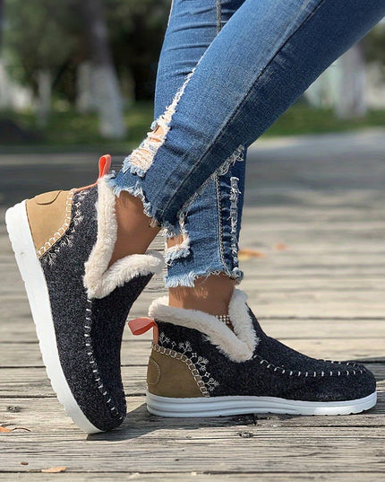 Suede Stitching Patchwork Plush Lined Anklet Boots