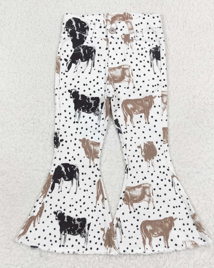 pink bow Baby Girls Western Bell Bottom Denim Jeans Pants