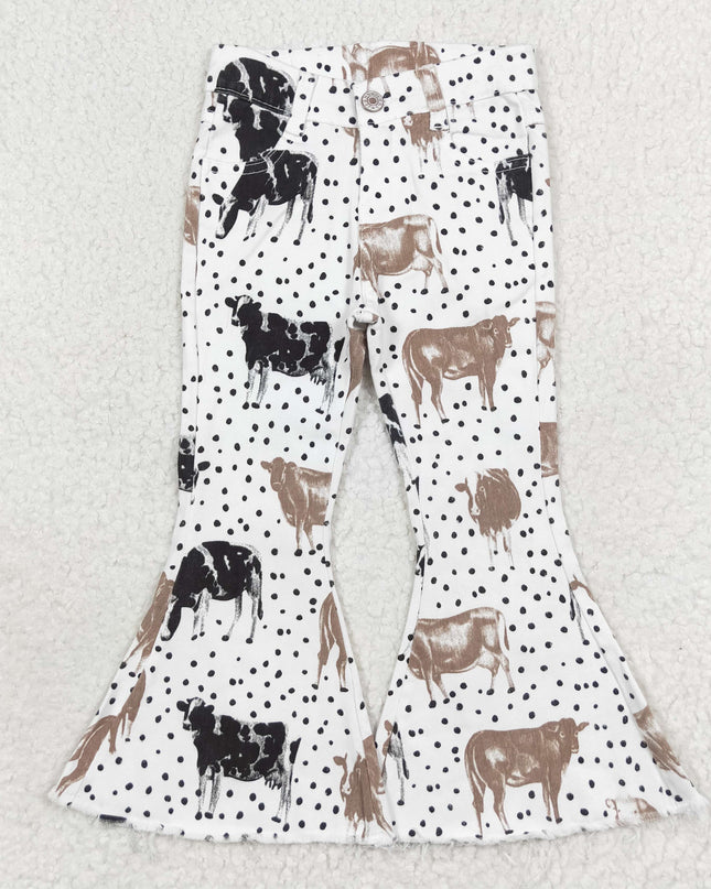 pink bow Baby Girls Western Bell Bottom Denim Jeans Pants