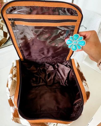 BOHO LUXE TOILETRY bag Genuine Hair On travel storage 
