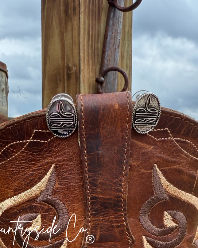 Boot Stitch Oval Earrings