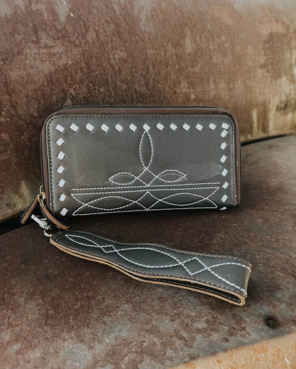 Boot Stitch Leather Wallet Wristlet