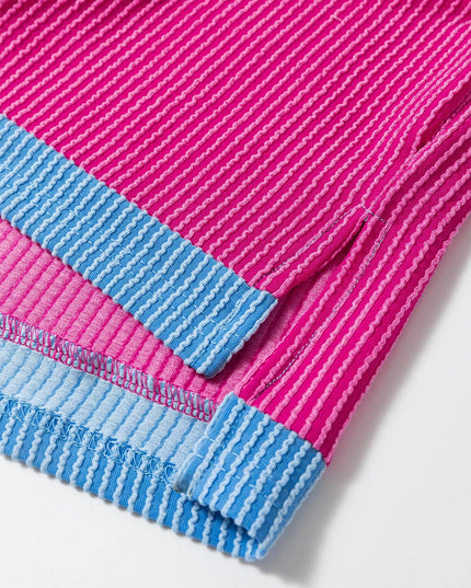 Textured Contrast Trim Round Neck T Shirt